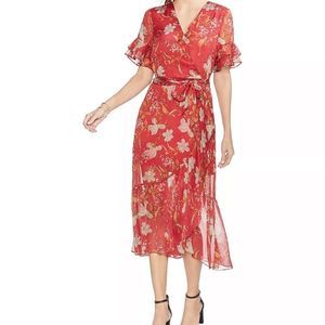Vince Camuto Womens Wildflower Ruffled Dress red flutter sleeve back zip tie 18W